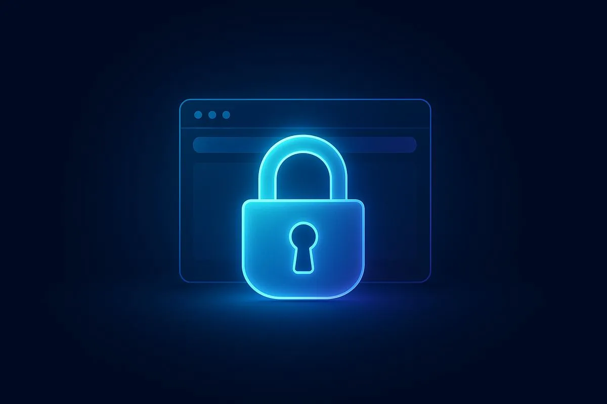 Illustration : cadenas lumineux protégeant une fenêtre de navigateur, symbole du certificat SSL et du HTTPS