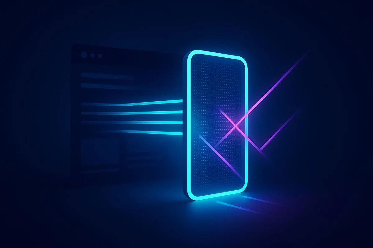 Illustration : filtre lumineux ne laissant passer que certains flux vers une page web, symbole de la Content-Security-Policy