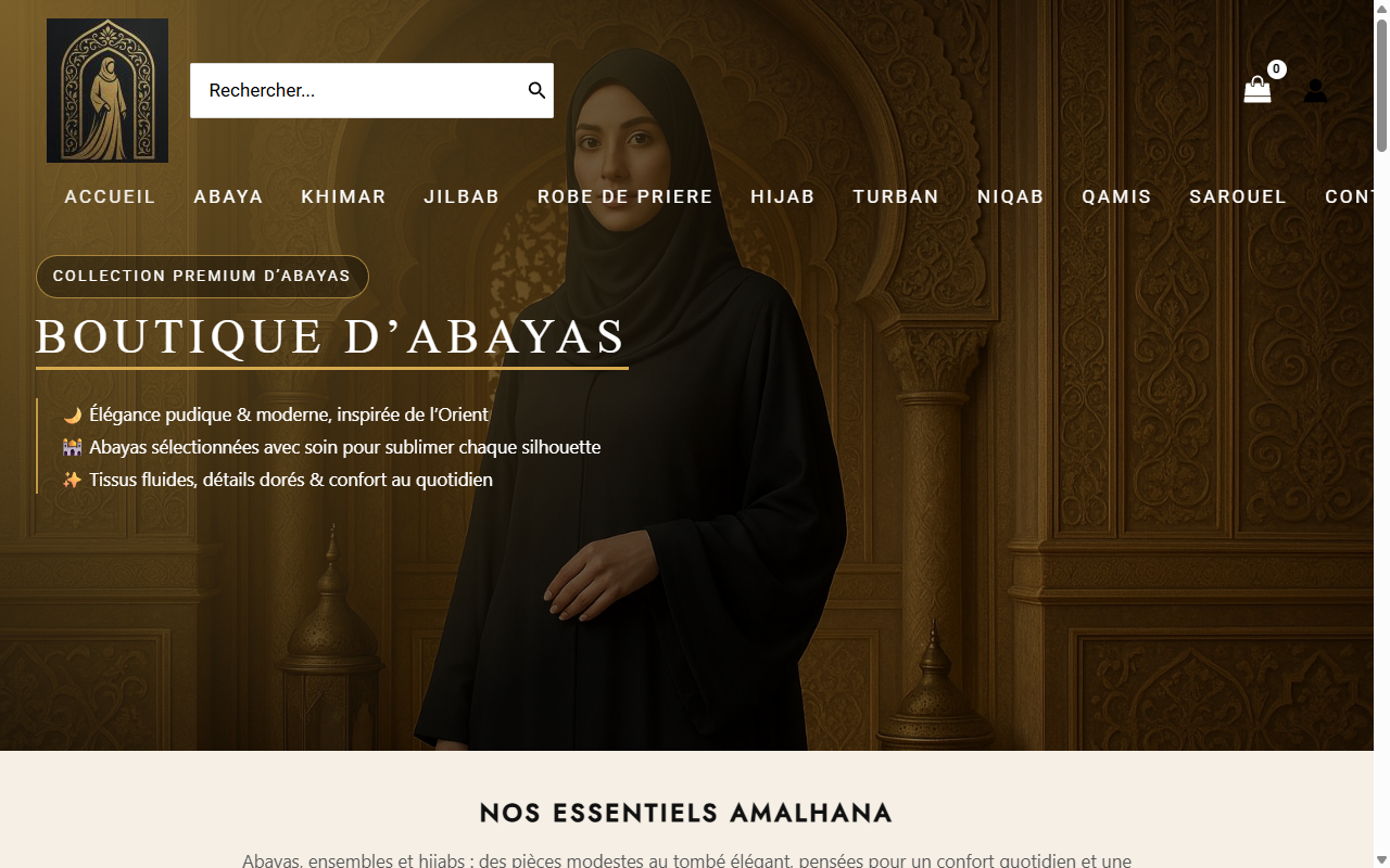Aperçu du site e-commerce Amalhana, boutique d'abayas