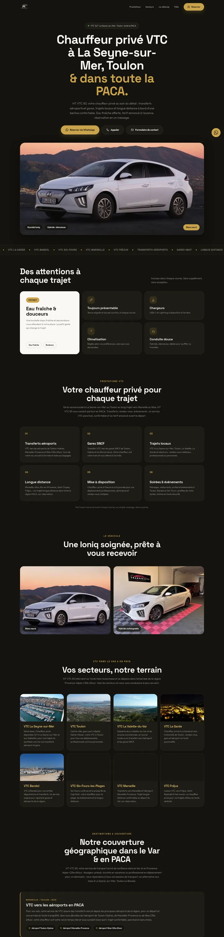 Page d'accueil du site HT VTC 83, chauffeur privé à La Seyne-sur-Mer