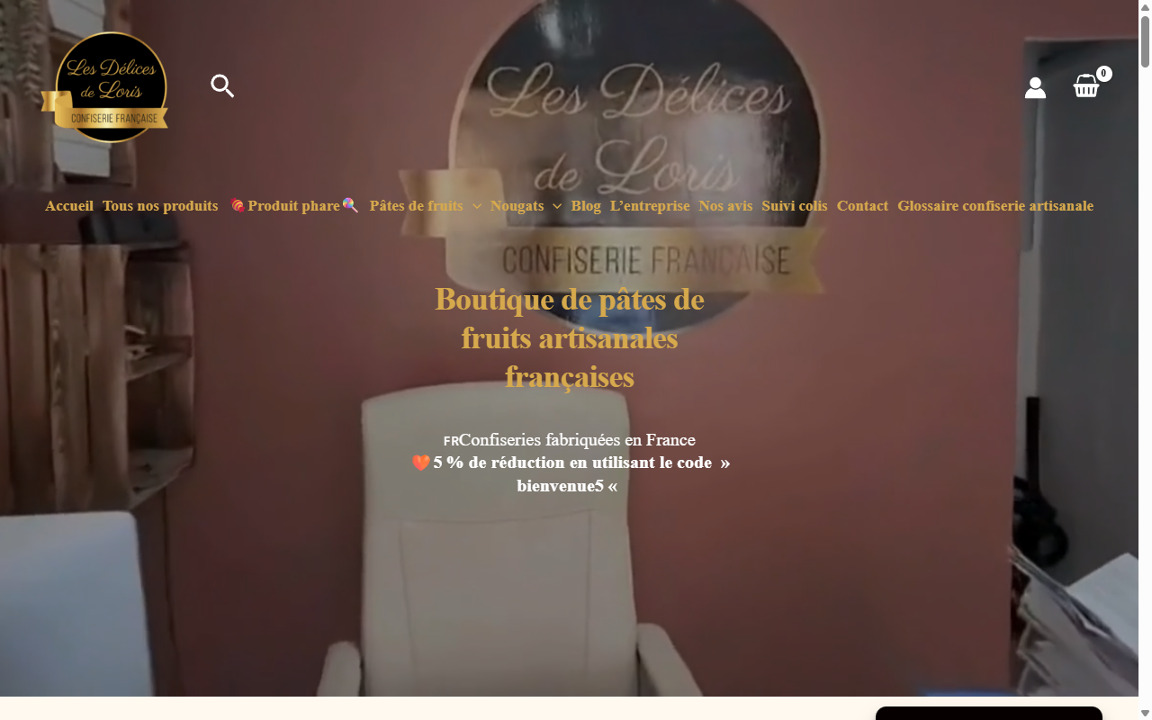 Aperçu du site e-commerce Les Délices de Loris, pâtes de fruits artisanales