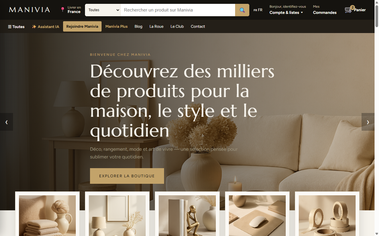 Aperçu du site Manivia Paris, boutique d'objets pour la maison
