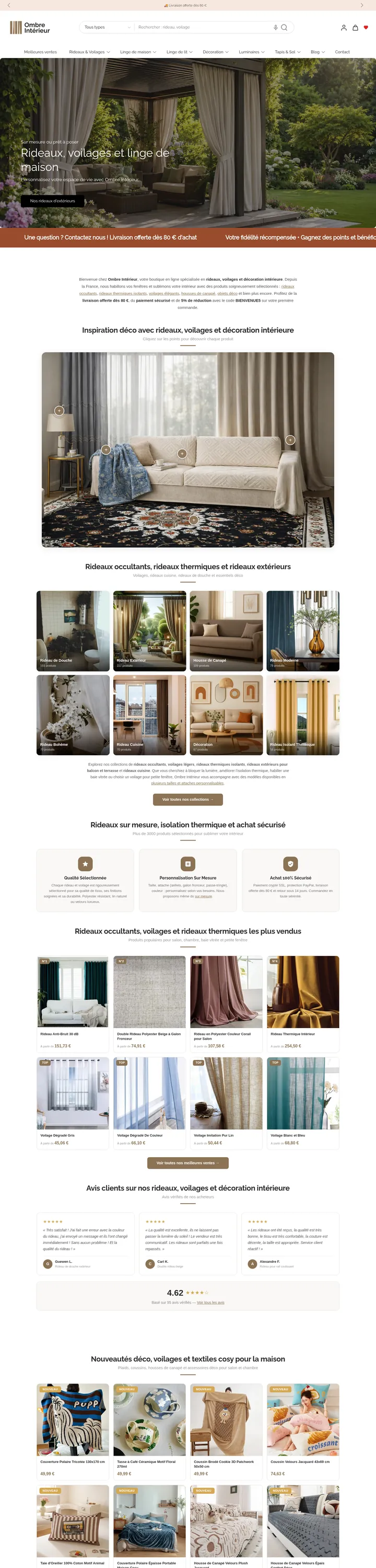 Page d'accueil de la boutique Ombre Intérieur, rideaux et linge de maison