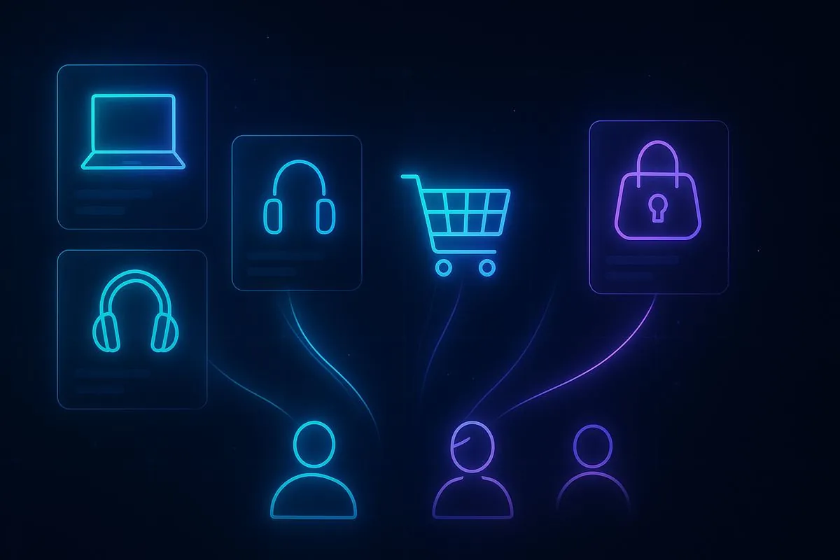 Illustration : boutique en ligne lumineuse avec panier et cartes de paiement, symbole de la création d'un site e-commerce